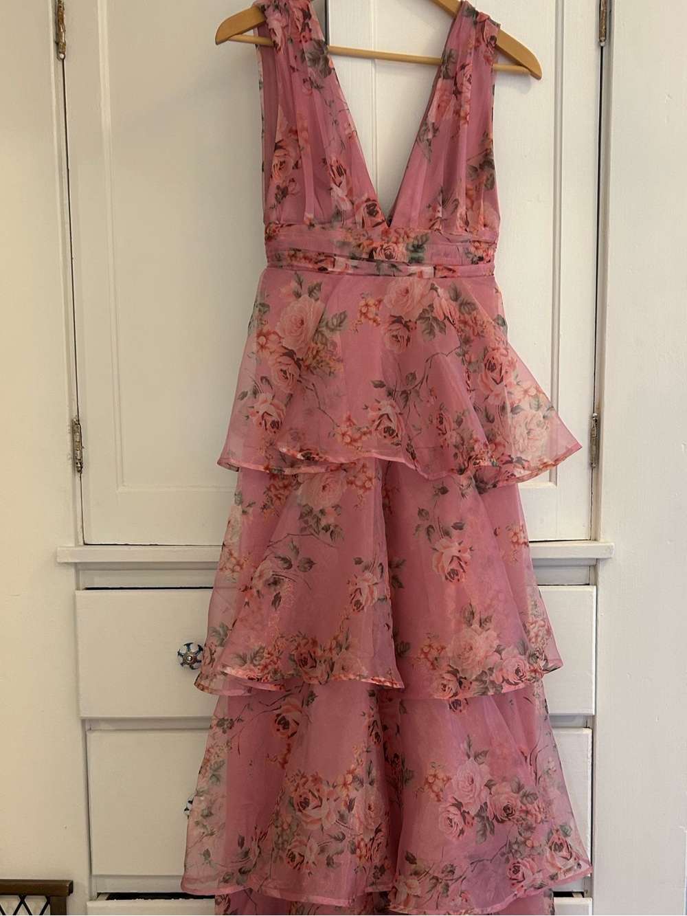 Lulu's Pink Floral Tiered Maxi Dress